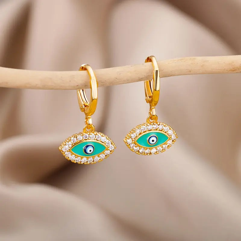 BLUE EVIL EYE HOOPS